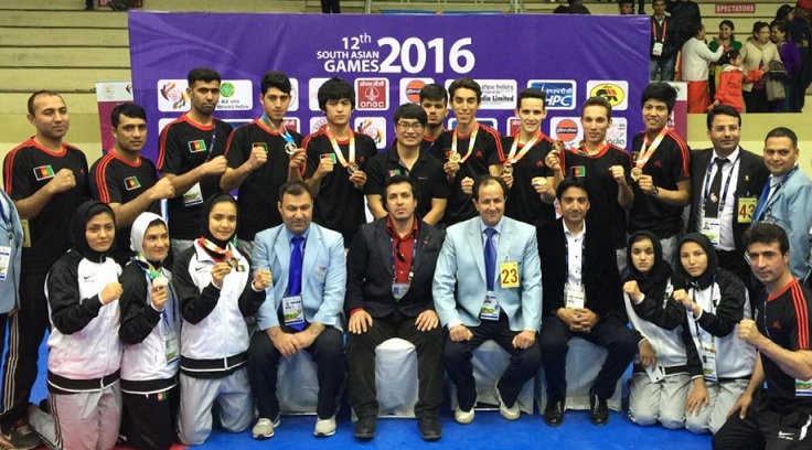 Afghan Athletes posing in a group photo at the South Asian Games